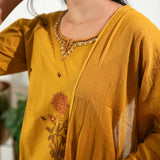 Mustard dhabu cotton suit set