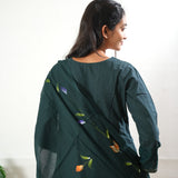 Green suit set with hand painted dupatta