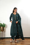 Green suit set with hand painted dupatta