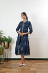 Midnight blue collared cotton midi dress