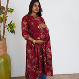 Maroon geometric maternity nursing wear