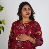 Maroon geometric maternity nursing wear