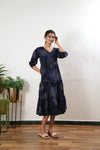 Navy floral cotton tiered midi dress