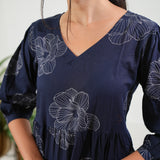 Navy floral cotton tiered midi dress