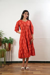 Tangerine cotton tiered midi dress