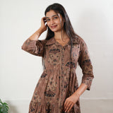 Beige tulip collared cotton midi dress