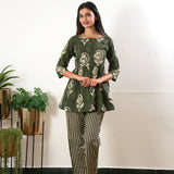 Green stripes cotton button down comfies
