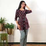 Brown and turquoise cotton button down comfies