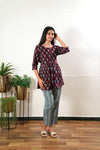 Brown and turquoise cotton button down comfies
