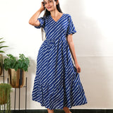 Blue stripes cotton midi dress