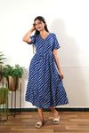 Blue stripes cotton midi dress