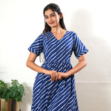 Blue stripes cotton midi dress