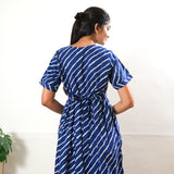 Blue stripes cotton midi dress