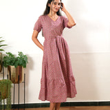 Mauve diamond cotton midi dress
