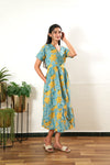 Sea blue cotton midi dress