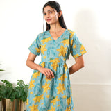 Sea blue cotton midi dress