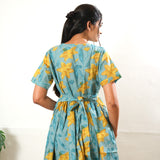 Sea blue cotton midi dress
