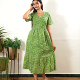 Grass green cotton midi dress