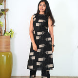 Black and beige floral cotton co-ords set(attached sleeves)