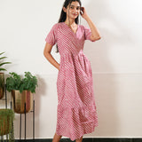 Pink stripes cotton midi dress