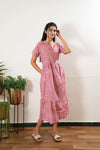 Pink stripes cotton midi dress