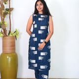 Blue and beige floral cotton co-ords set(attached sleeves)
