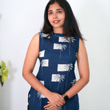 Blue and beige floral cotton co-ords set(attached sleeves)