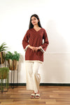 V neck cotton short kurti - Ruby red
