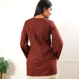 V neck cotton short kurti - Ruby red