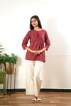 Round neck cotton short kurti -Ruby