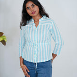 Aqua striped cotton shirt