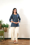 Round neck cotton short kurti-Sapphire