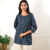 Round neck cotton short kurti-Sapphire