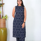 Royal blue floral cotton co-ords set(attached sleeves)