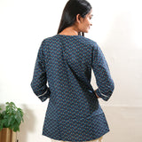 Round neck cotton short kurti-Sapphire
