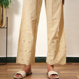 Beige cotton chikankari palazzo