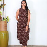 Chocolate brown floral cotton co-ords set(attached sleeves)