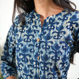 Indigo tie and dye cotton button down co-ords set