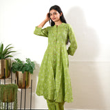 Lime green lotus cotton button down co-ords set