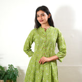 Lime green lotus cotton button down co-ords set