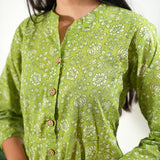 Lime green lotus cotton button down co-ords set