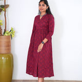 Red v neck anarkali cotton kurta
