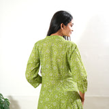 Lime green lotus cotton button down co-ords set