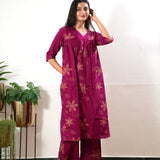 Magenta v neck  cotton co-ords set