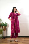 Magenta v neck  cotton co-ords set