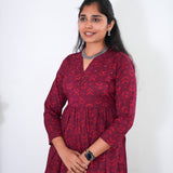 Red v neck anarkali cotton kurta