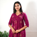 Magenta v neck  cotton co-ords set
