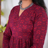 Red v neck anarkali cotton kurta