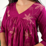 Magenta v neck  cotton co-ords set