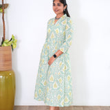 Pastel green v neck anarkali cotton kurta